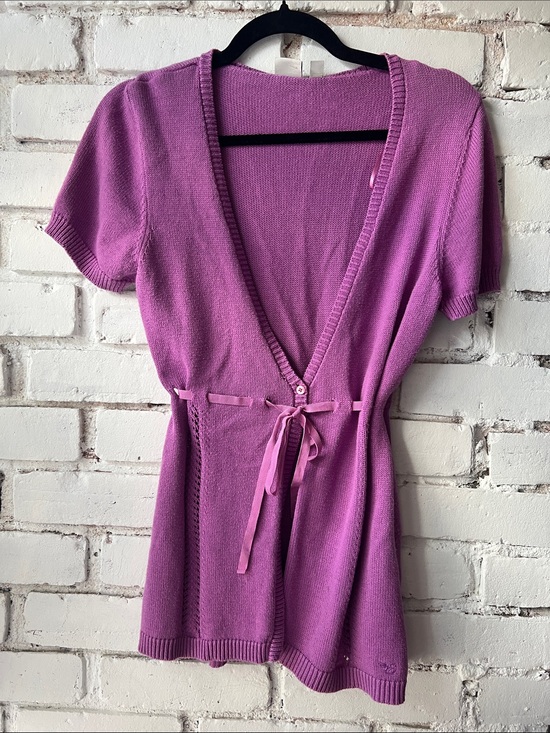 bum equipment Tops - ESPIRIT Purple Button-Up t shirt knit sweater with tie detail - made in turkey